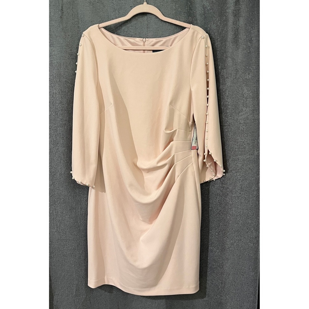 Jessica Howard Blush Pink Pearl-Trim Midi Sheath Dress - Picture 2 of 13